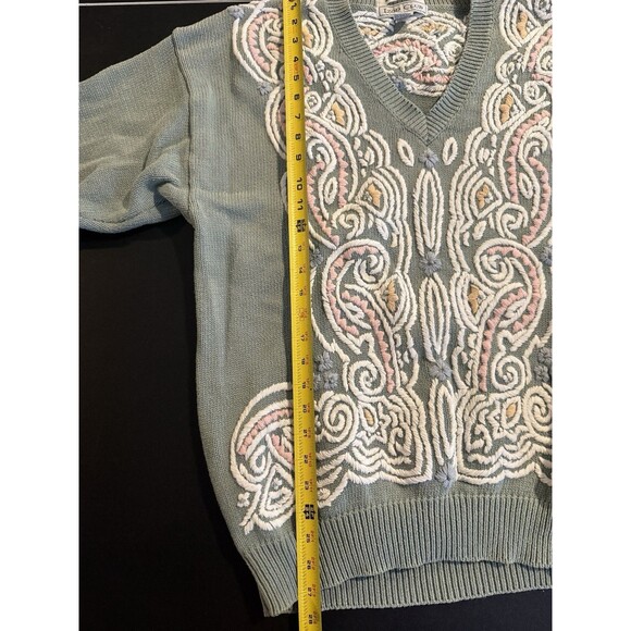 Vintage Izod Club Sweater Large 100% Cotton Hand Embroidered Sage Green Pastel - Picture 7 of 7